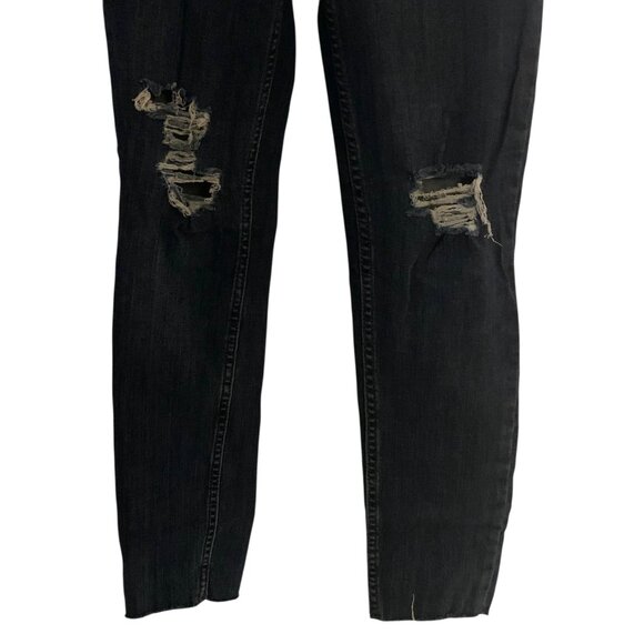 FREE PEOPLE Dark Wash Blue Distressed Button-Fly Raw Hem Skinny Jeans Size 27 - Picture 6 of 8